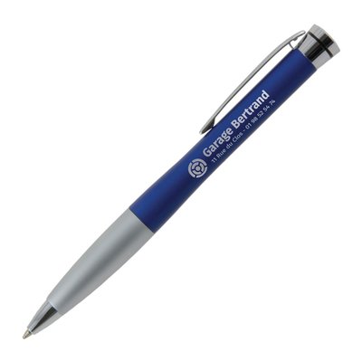 Stylo en Laiton Torsadé avec Grip Argenté - Bleu